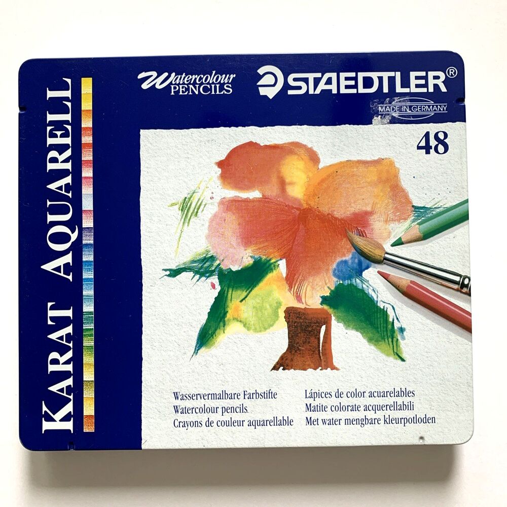 48 pc Staedtler Karat Aquarell Watercolour Pencils Germany Tin Case Vintage